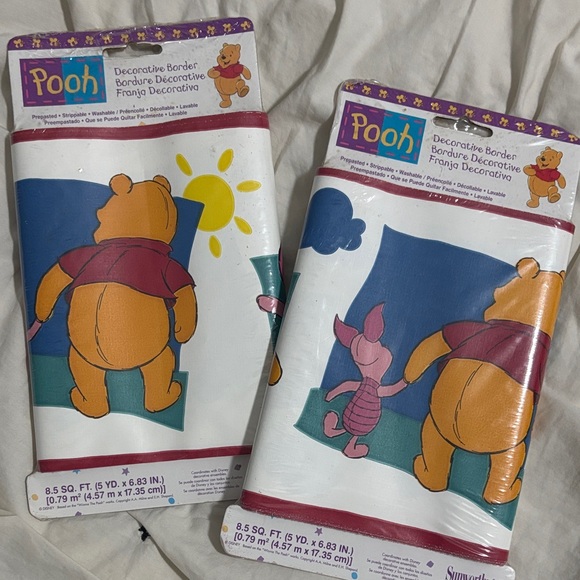 Disney Pooh Decorative Border Wallpaper - Blue, Yellow, Pink - Picture 1 of 4